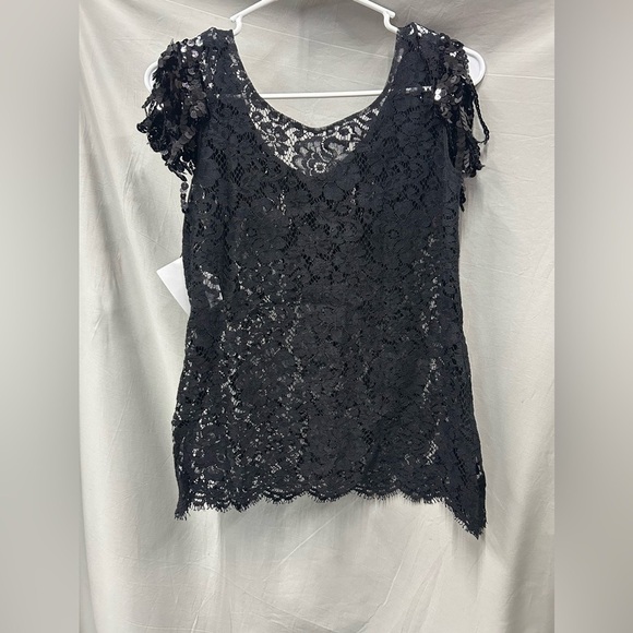 Dolce & Gabbana Size XXS Elegant Black Lace Top WITH Sequin Tassels - Picture 2 of 6